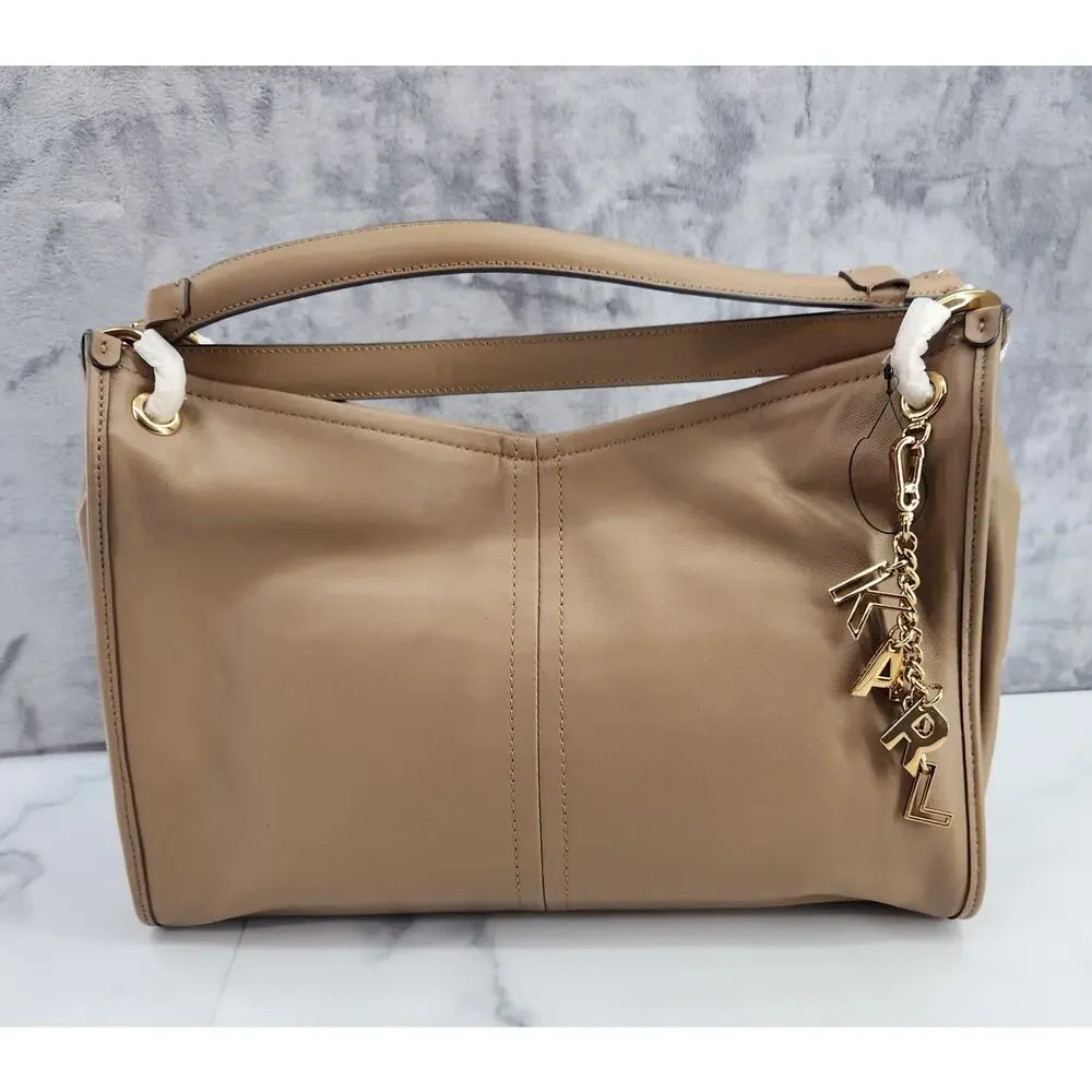NWT Karl Lagerfeld Paris Luciene Leather Tote Bag + Dust Bag & Karl Charm READ